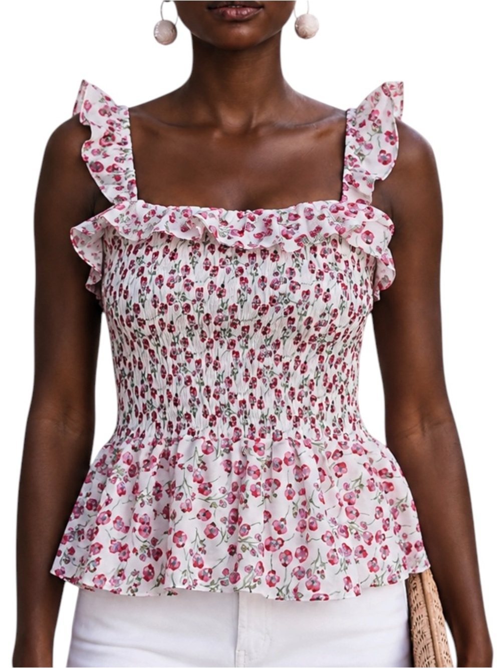J.CREW x LIBERTY LONDON Ros Floral Print Smocked Ruffle Tank Top Medium